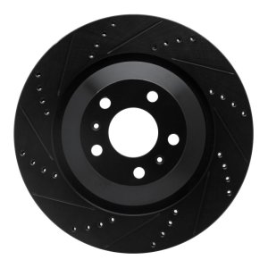 Audi S8 Brake Rotor (1) - Rear Left - R1 Concepts - Drilled & Slotted - Black - `04-`18